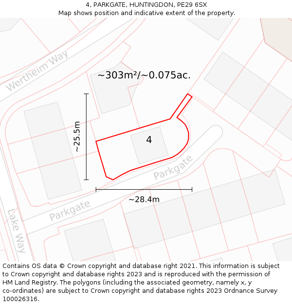 4, PARKGATE, HUNTINGDON, PE29 6SX: Plot and title map