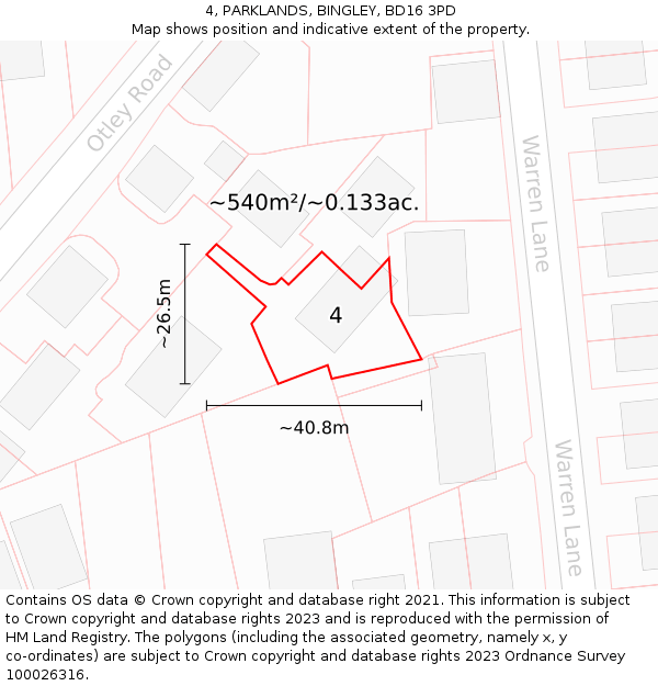 4, PARKLANDS, BINGLEY, BD16 3PD: Plot and title map