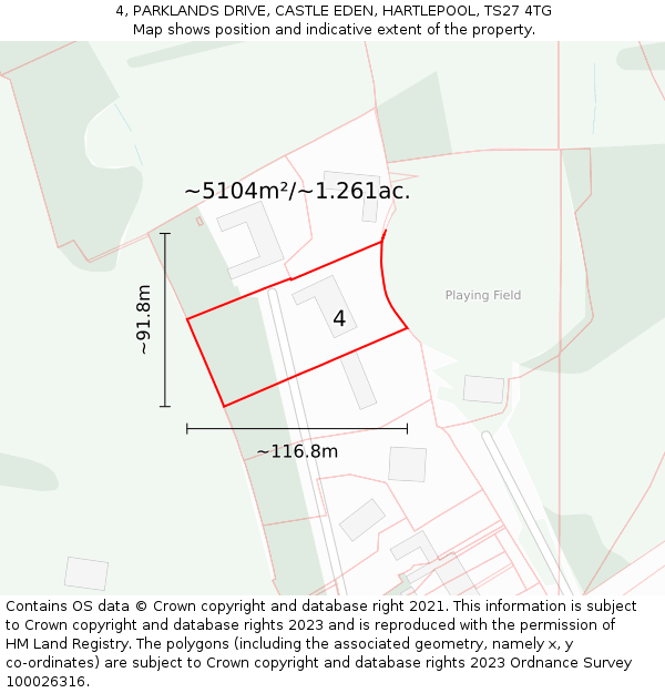 4, PARKLANDS DRIVE, CASTLE EDEN, HARTLEPOOL, TS27 4TG: Plot and title map