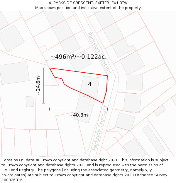 4, PARKSIDE CRESCENT, EXETER, EX1 3TW: Plot and title map