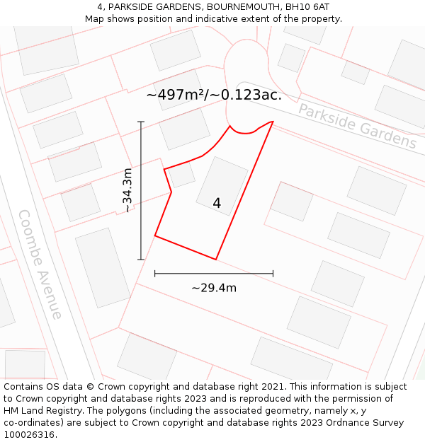 4, PARKSIDE GARDENS, BOURNEMOUTH, BH10 6AT: Plot and title map