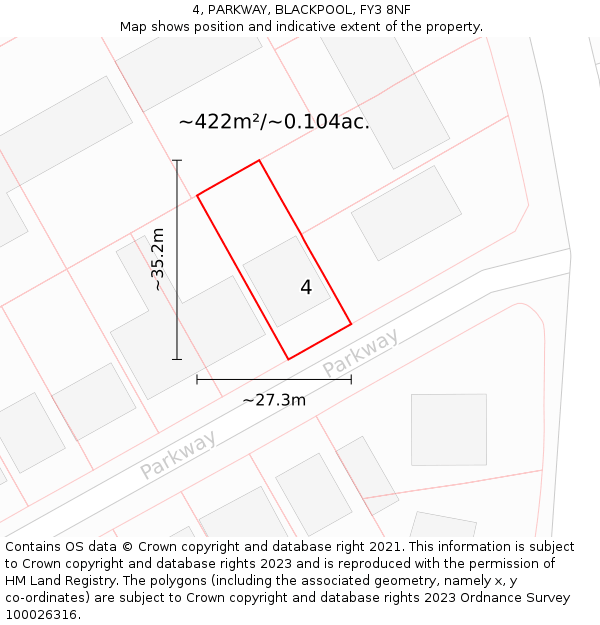 4, PARKWAY, BLACKPOOL, FY3 8NF: Plot and title map