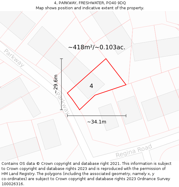 4, PARKWAY, FRESHWATER, PO40 9DQ: Plot and title map