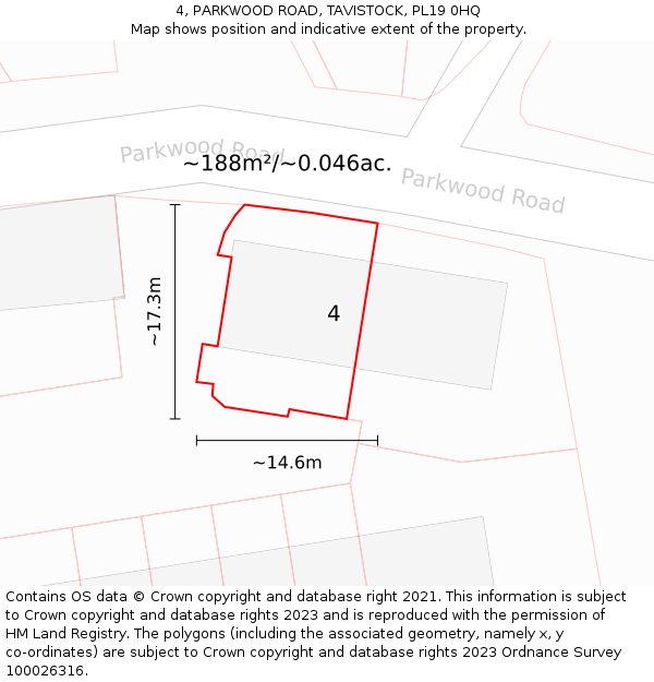 4, PARKWOOD ROAD, TAVISTOCK, PL19 0HQ: Plot and title map