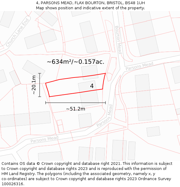 4, PARSONS MEAD, FLAX BOURTON, BRISTOL, BS48 1UH: Plot and title map