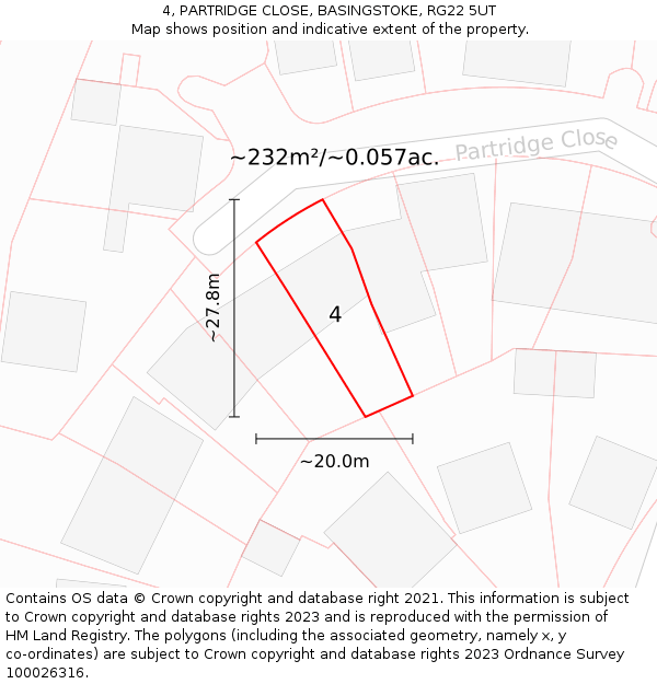 4, PARTRIDGE CLOSE, BASINGSTOKE, RG22 5UT: Plot and title map