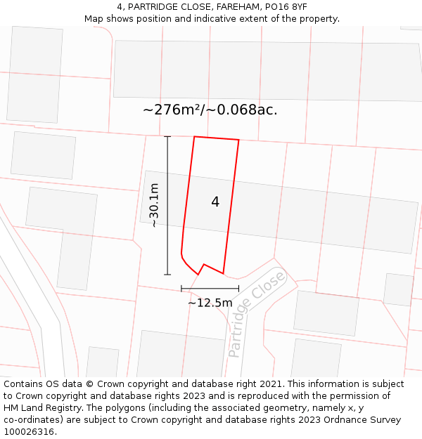 4, PARTRIDGE CLOSE, FAREHAM, PO16 8YF: Plot and title map