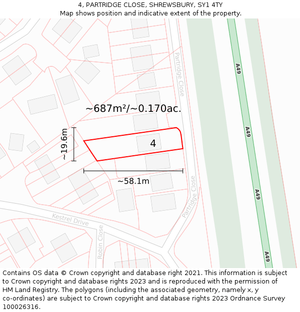 4, PARTRIDGE CLOSE, SHREWSBURY, SY1 4TY: Plot and title map