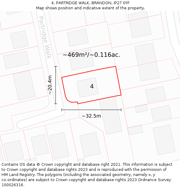 4, PARTRIDGE WALK, BRANDON, IP27 0YF: Plot and title map