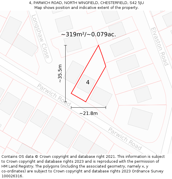 4, PARWICH ROAD, NORTH WINGFIELD, CHESTERFIELD, S42 5JU: Plot and title map