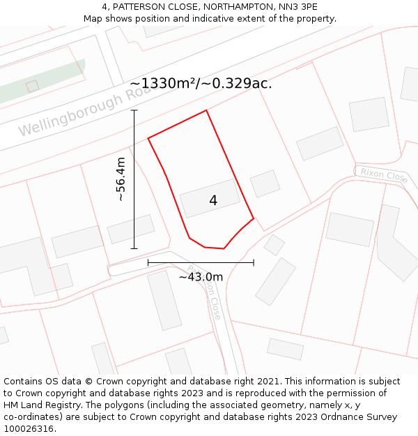 4, PATTERSON CLOSE, NORTHAMPTON, NN3 3PE: Plot and title map