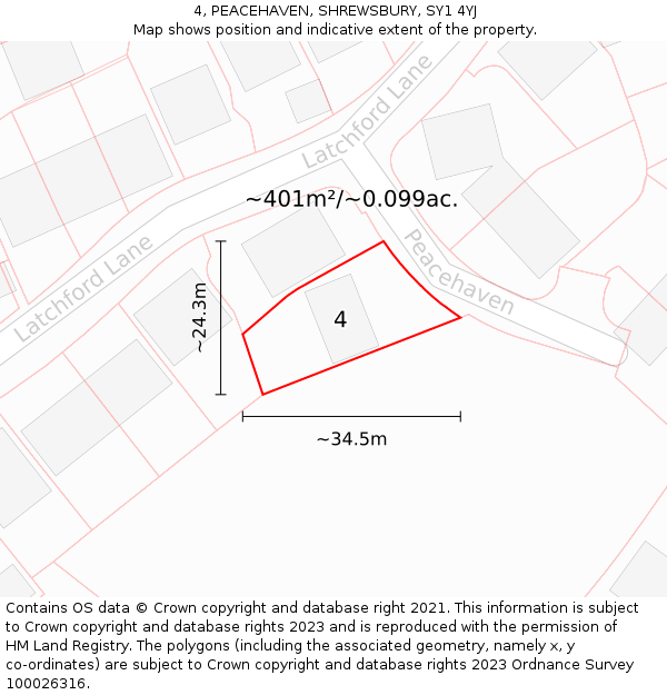 4, PEACEHAVEN, SHREWSBURY, SY1 4YJ: Plot and title map