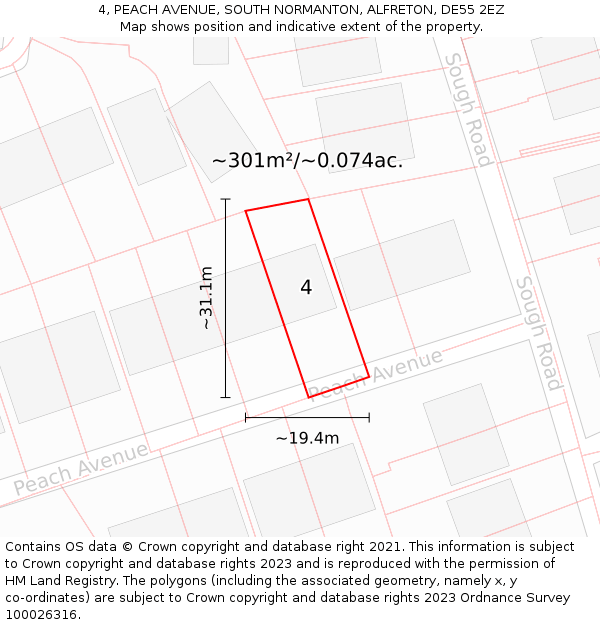 4, PEACH AVENUE, SOUTH NORMANTON, ALFRETON, DE55 2EZ: Plot and title map