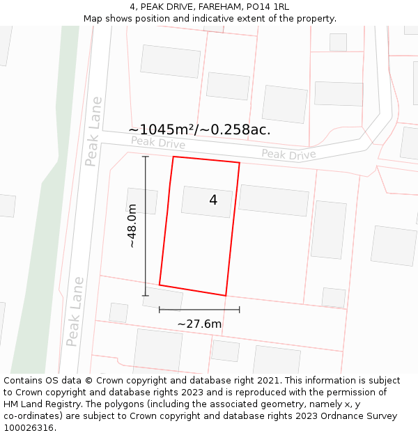 4, PEAK DRIVE, FAREHAM, PO14 1RL: Plot and title map