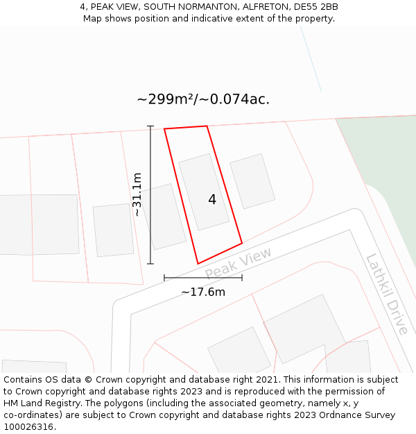 4, PEAK VIEW, SOUTH NORMANTON, ALFRETON, DE55 2BB: Plot and title map