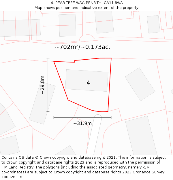 4, PEAR TREE WAY, PENRITH, CA11 8WA: Plot and title map