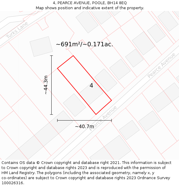 4, PEARCE AVENUE, POOLE, BH14 8EQ: Plot and title map