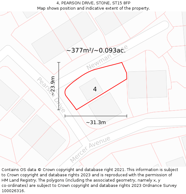 4, PEARSON DRIVE, STONE, ST15 8FP: Plot and title map