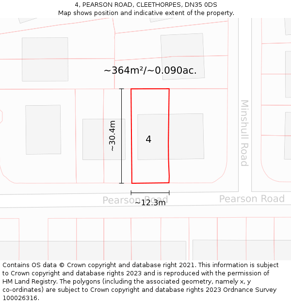 4, PEARSON ROAD, CLEETHORPES, DN35 0DS: Plot and title map