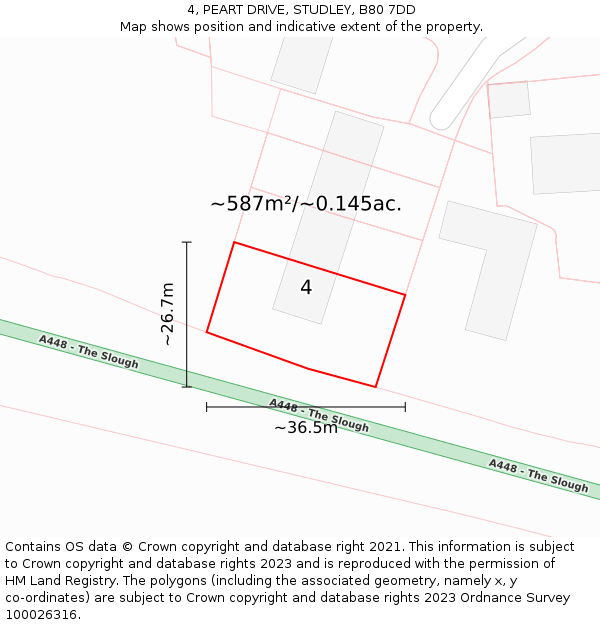 4, PEART DRIVE, STUDLEY, B80 7DD: Plot and title map