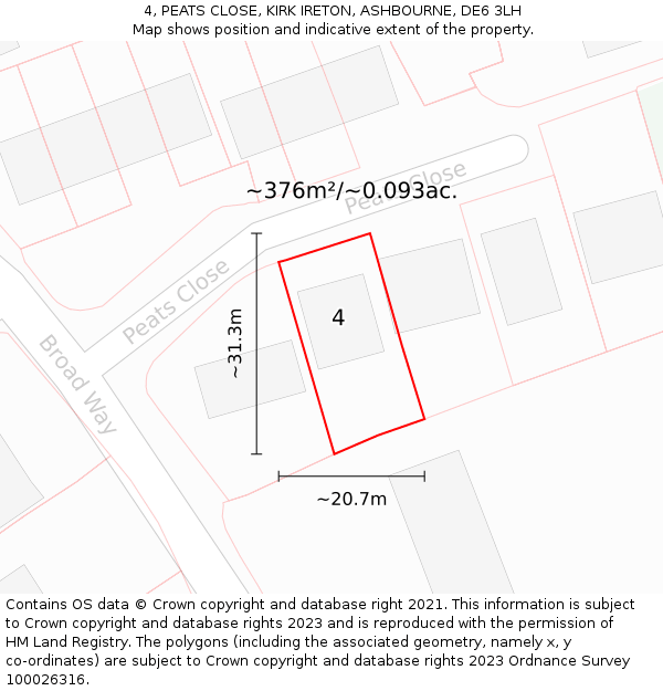 4, PEATS CLOSE, KIRK IRETON, ASHBOURNE, DE6 3LH: Plot and title map