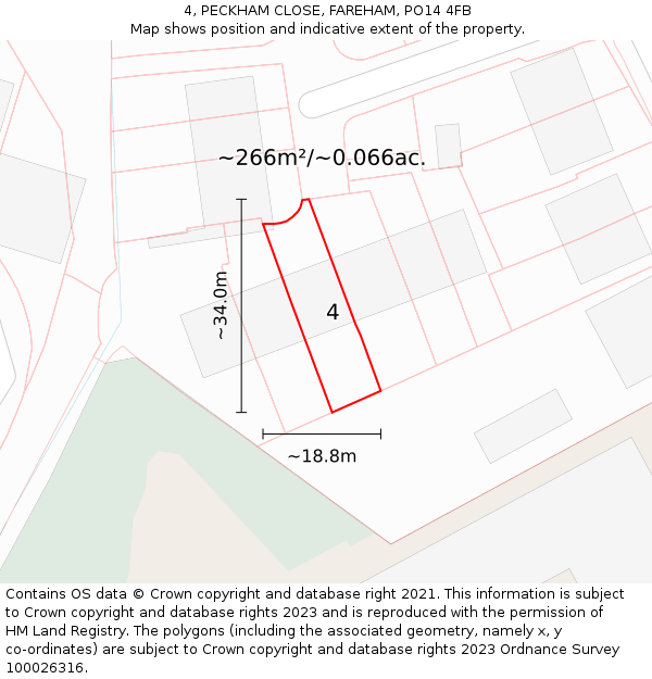 4, PECKHAM CLOSE, FAREHAM, PO14 4FB: Plot and title map