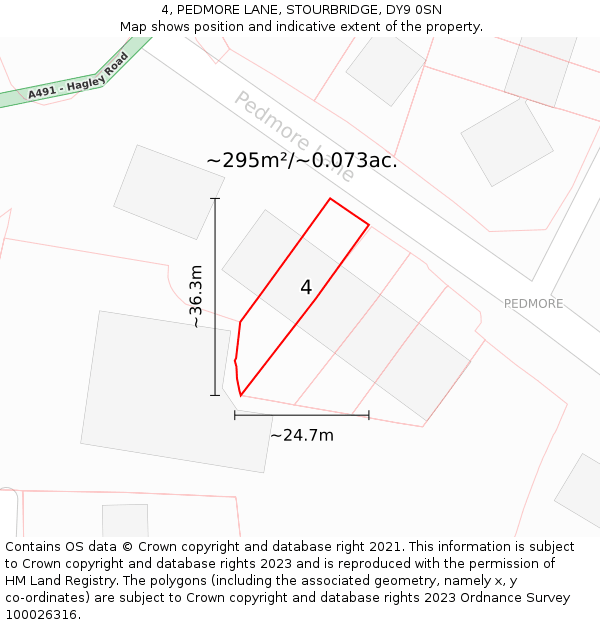 4, PEDMORE LANE, STOURBRIDGE, DY9 0SN: Plot and title map