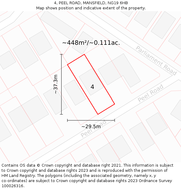 4, PEEL ROAD, MANSFIELD, NG19 6HB: Plot and title map