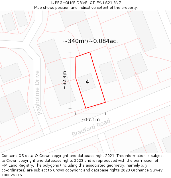 4, PEGHOLME DRIVE, OTLEY, LS21 3NZ: Plot and title map