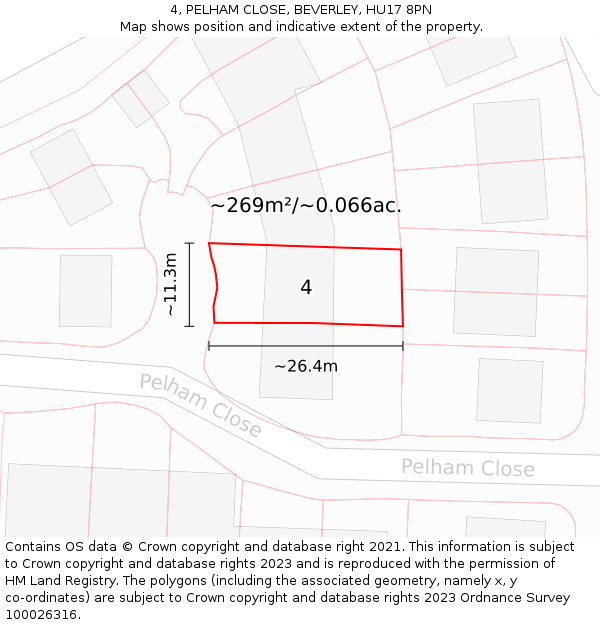 4, PELHAM CLOSE, BEVERLEY, HU17 8PN: Plot and title map