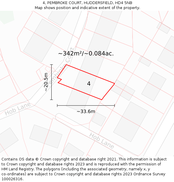 4, PEMBROKE COURT, HUDDERSFIELD, HD4 5NB: Plot and title map