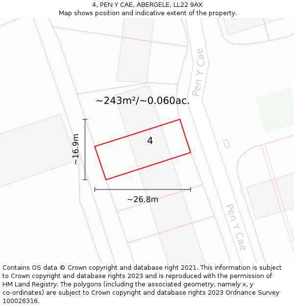 4, PEN Y CAE, ABERGELE, LL22 9AX: Plot and title map