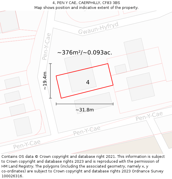 4, PEN Y CAE, CAERPHILLY, CF83 3BS: Plot and title map