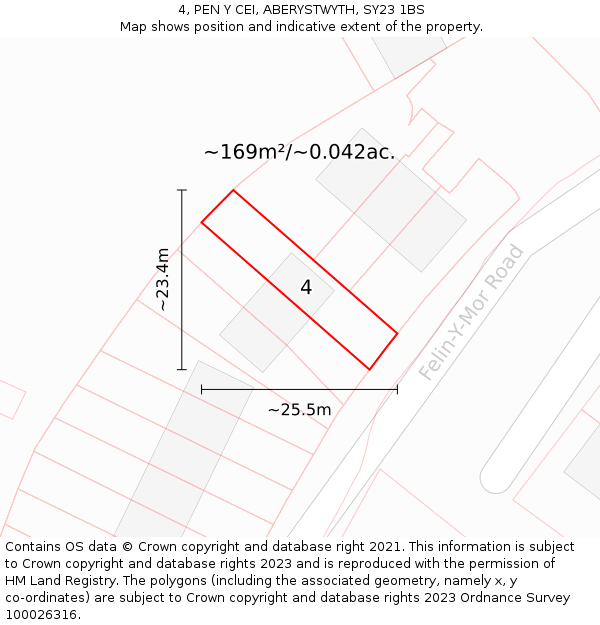 4, PEN Y CEI, ABERYSTWYTH, SY23 1BS: Plot and title map