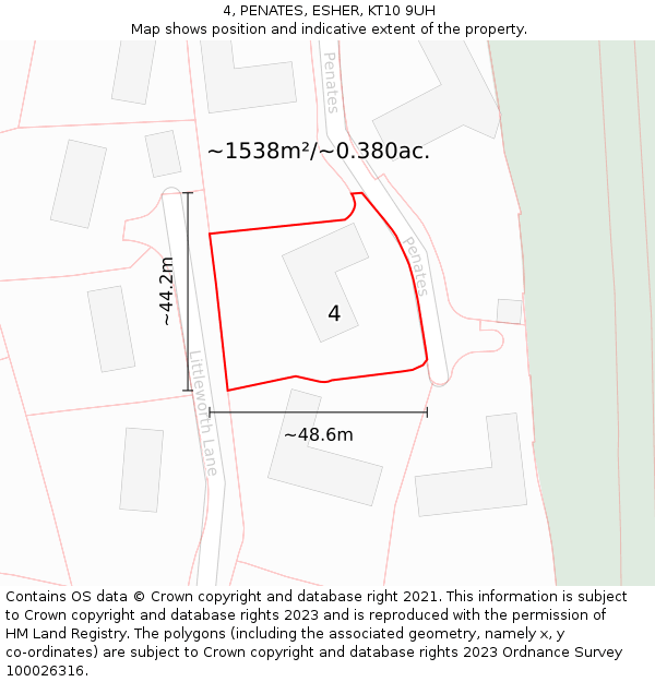 4, PENATES, ESHER, KT10 9UH: Plot and title map