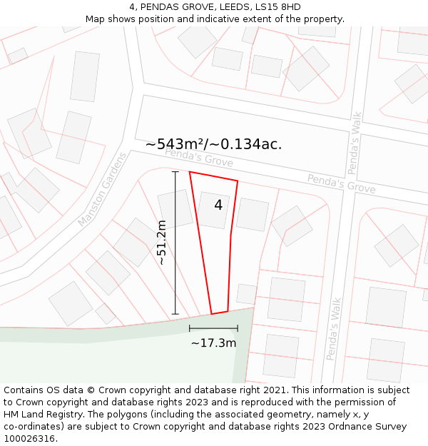 4, PENDAS GROVE, LEEDS, LS15 8HD: Plot and title map