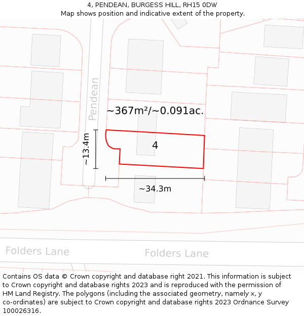 4, PENDEAN, BURGESS HILL, RH15 0DW: Plot and title map