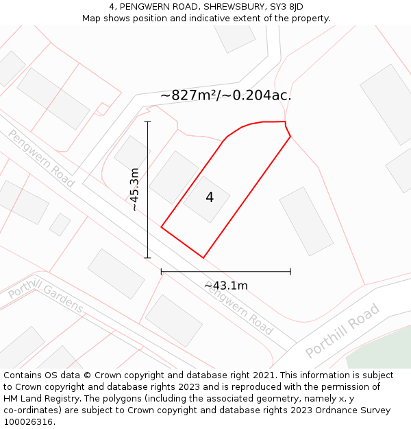 4, PENGWERN ROAD, SHREWSBURY, SY3 8JD: Plot and title map