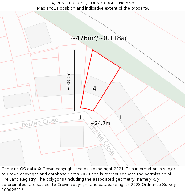 4, PENLEE CLOSE, EDENBRIDGE, TN8 5NA: Plot and title map