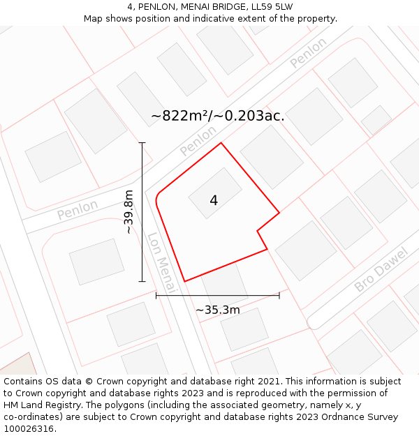 4, PENLON, MENAI BRIDGE, LL59 5LW: Plot and title map