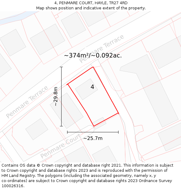 4, PENMARE COURT, HAYLE, TR27 4RD: Plot and title map