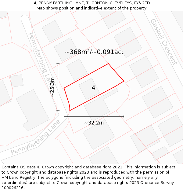 4, PENNY FARTHING LANE, THORNTON-CLEVELEYS, FY5 2ED: Plot and title map