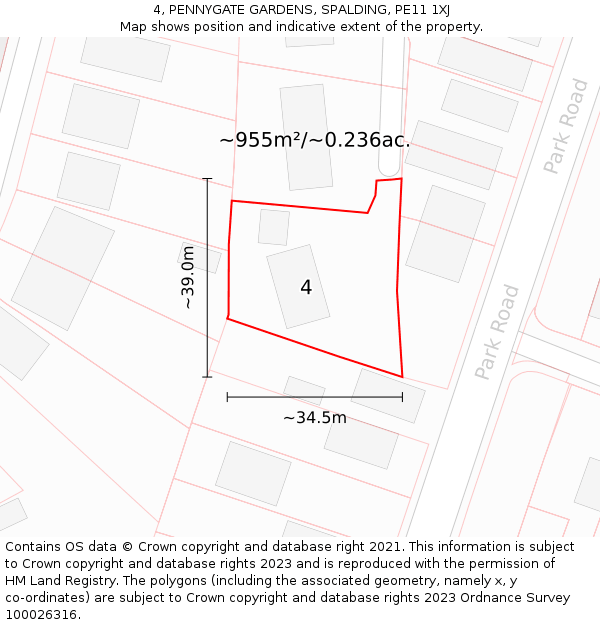 4, PENNYGATE GARDENS, SPALDING, PE11 1XJ: Plot and title map