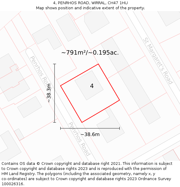 4, PENRHOS ROAD, WIRRAL, CH47 1HU: Plot and title map