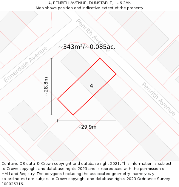 4, PENRITH AVENUE, DUNSTABLE, LU6 3AN: Plot and title map