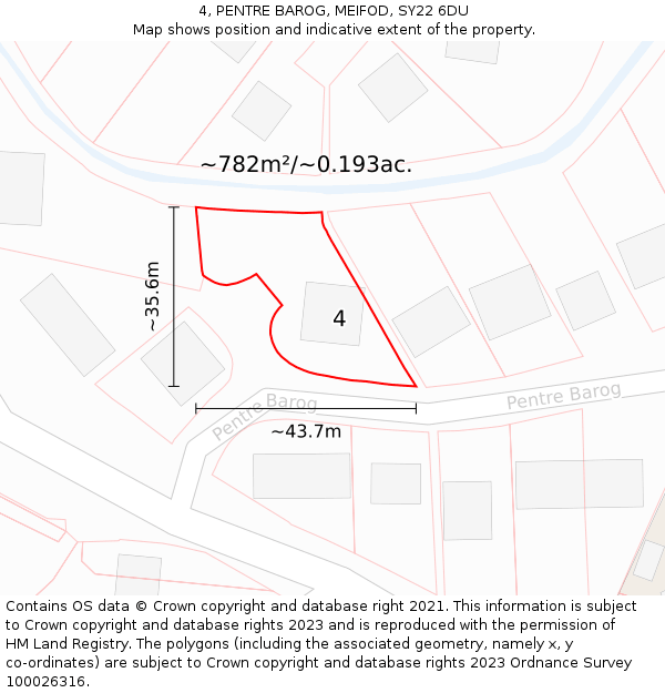 4, PENTRE BAROG, MEIFOD, SY22 6DU: Plot and title map