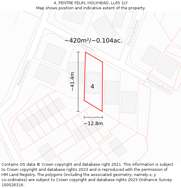 4, PENTRE FELIN, HOLYHEAD, LL65 1LY: Plot and title map