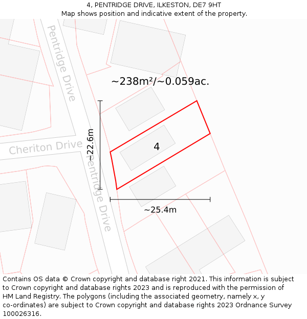 4, PENTRIDGE DRIVE, ILKESTON, DE7 9HT: Plot and title map