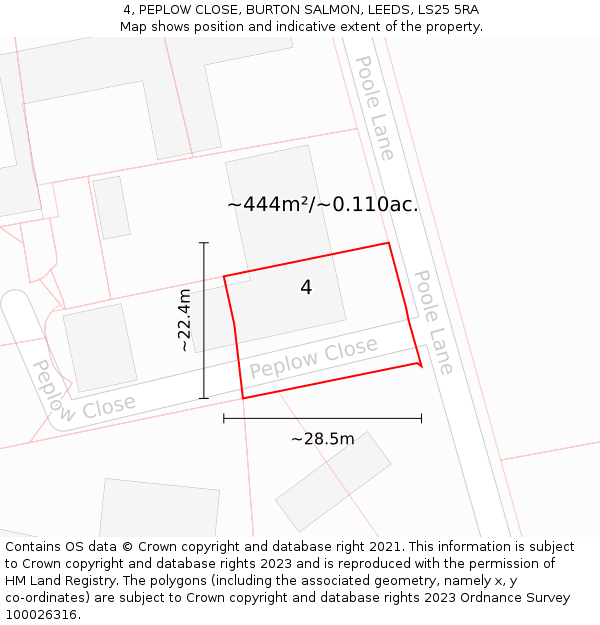 4, PEPLOW CLOSE, BURTON SALMON, LEEDS, LS25 5RA: Plot and title map