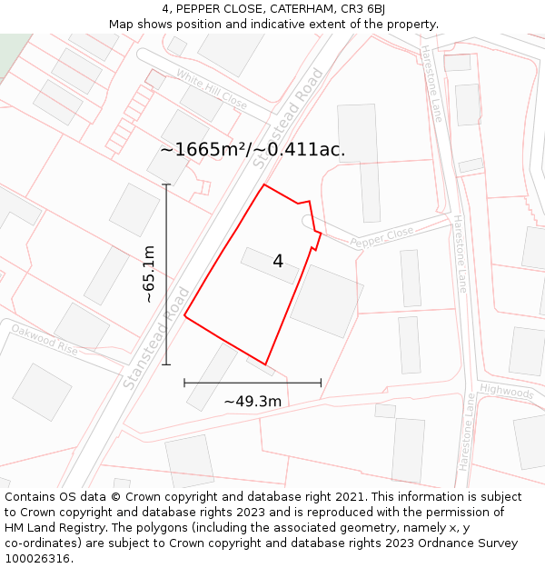 4, PEPPER CLOSE, CATERHAM, CR3 6BJ: Plot and title map